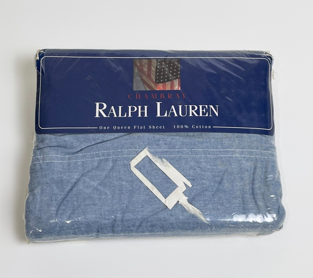 Vintage Ralph Lauren Chambray Queen Flat Sheet 100% Cotton Made in USA